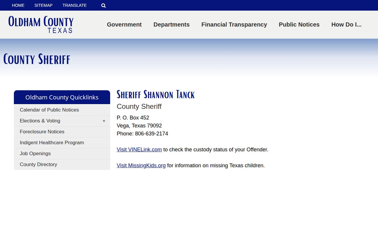 Oldham County released inmate mugshot record contact on sheriff page